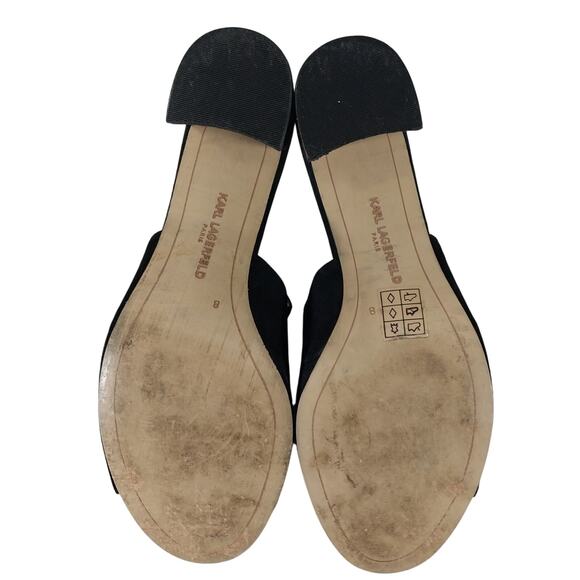 KARL LAGERFELD! BLACK GENUINE SUEDE LEATHER BOW & TASSEL PEEP TOE MULES! SZ 8M - Picture 9 of 10